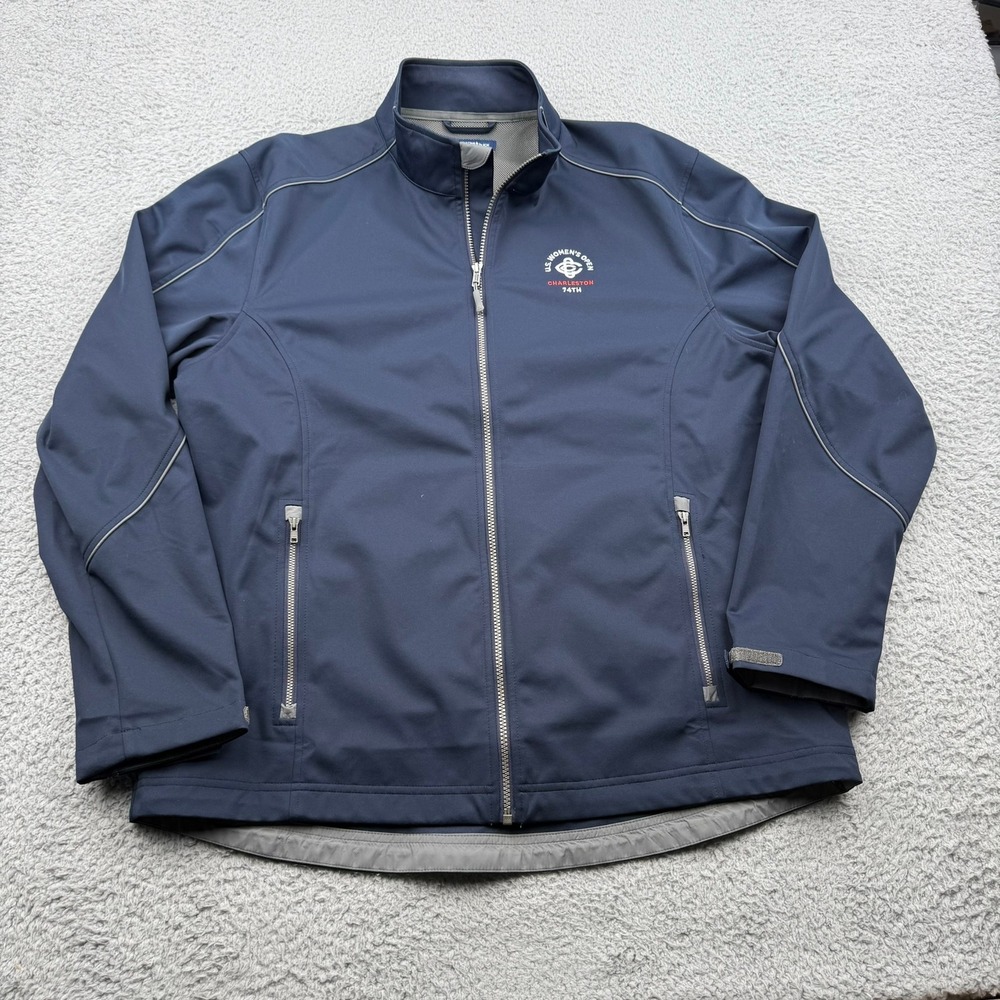 US Womens Open Golf Cutter & Buck Softshell Jacket Mens XL Blue Solid Zip